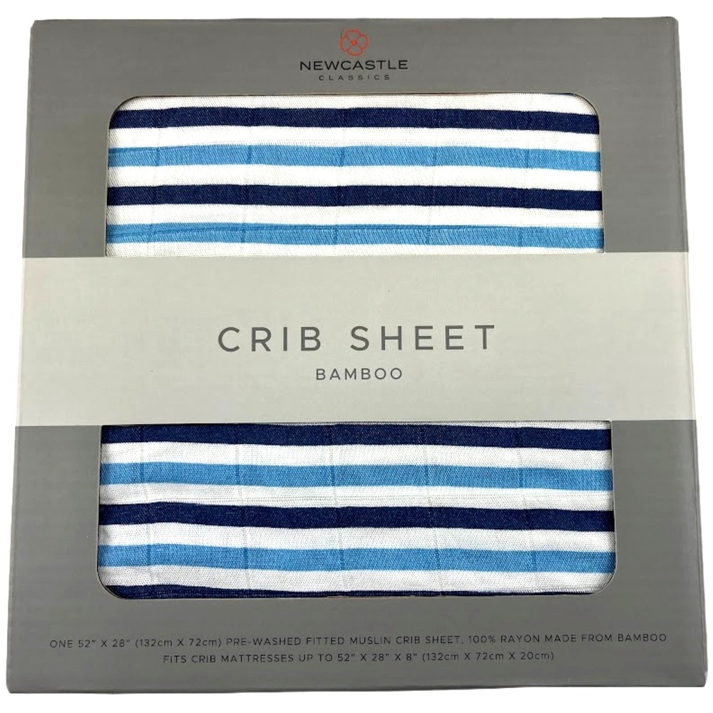 Blue Stripe Bamboo Baby Crib Sheet‎ Fitted Standard Mattress White Boy Newcastle